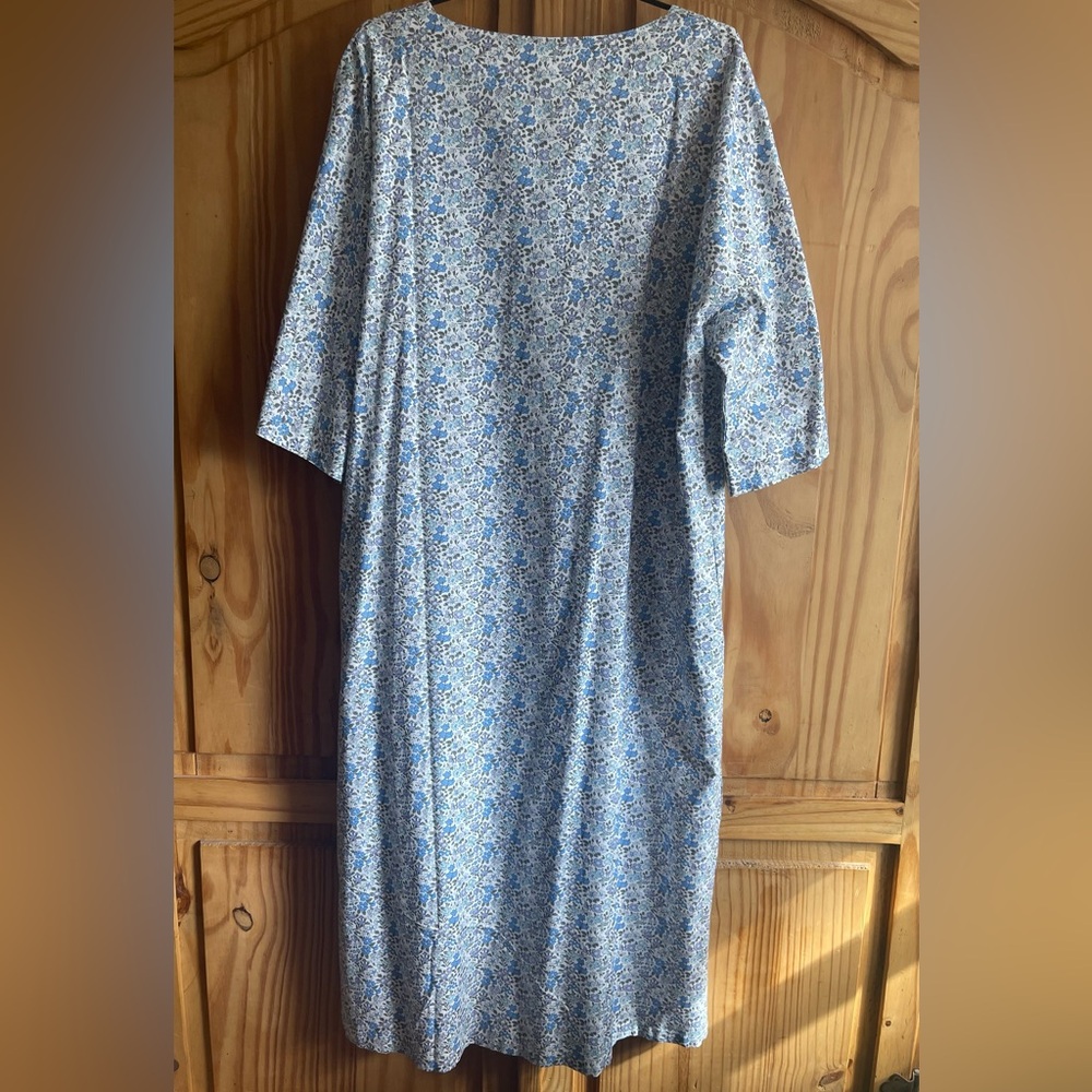 Petite Plume Fleur D'Azur Blue/White Cotton Caftan Nightgown Size L NWT - Picture 5 of 9